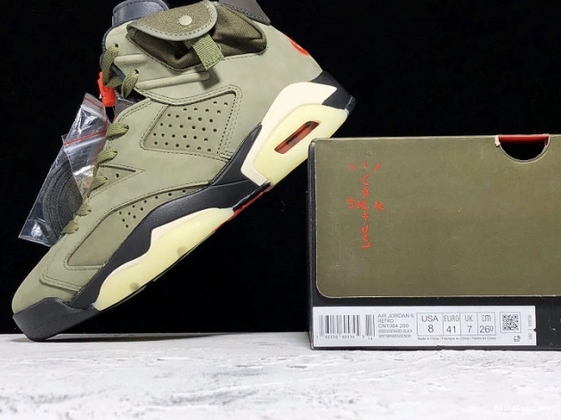 MaikeSneakers CN1084-200 Air Medium Travis x Jordan 6 Olive Scott 0728